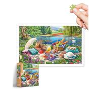 PieceRelax Plastic Jigsaw Puzzles for Adults 1000 Pieces - Image World - Kitten Picnic Most Satisfying Table Games and Gifts No Puzzle Mat Required [H3564]