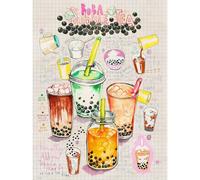 PieceRelax Plastic Jigsaw Puzzles for Adults 1000 Pieces - Lucile Prache - Bubble Tea - 25.2 X 18.9 Inches, Most Satisfying Table Games, No Glue Needed [U1083]