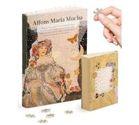 PieceRelax Puzzle Journal for Adults - Alphonse Mucha - Reverie Diary Unique A5 Book Cover Puzzles Creative Gift for Mum and Women with Plastic Jigsaw Puzzle Artwork for Notebook [YA1057]