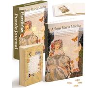 PieceRelax Puzzle Journal for Adults - Alphonse Mucha - Reverie Diary Unique A5 Book Cover Puzzles Gift & Home Décor with Plastic Jigsaw Puzzle Artwork for Notebook [YA1057]
