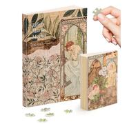 PieceRelax Puzzle Journal for Adults - Alphonse Mucha - The Times of the Day Unique A5 Book Cover Puzzles Gift & Home Décor with Plastic Jigsaw Puzzle Artwork for Notebook [YA1059]