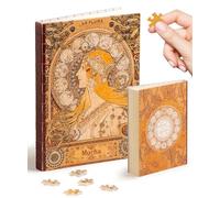 PieceRelax Puzzle Journal for Adults - Alphonse Mucha - Zodiac Unique A5 Book Cover Puzzles Creative Gift for Mum and Women with Plastic Jigsaw Puzzle Artwork for Notebook [YA1056]