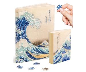 PieceRelax Puzzle Journal for Adults - Katsushika Hokusai - The Great Wave Unique A5 Book Cover Puzzles Gift & Home Décor with Plastic Jigsaw Puzzle Artwork for Notebook [YA1066]