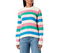 Pieces A/S Women's Pcnatasha LS O-Neck Knit Noos Bc Sweater, Birch/Stripes: Shocking Pink-Mint-rosh-French Blue, XL