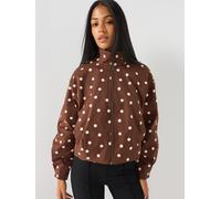 PIECES Funnel Neck Polka Dot Bomber Jacket, Brown, Size L, Women Brown