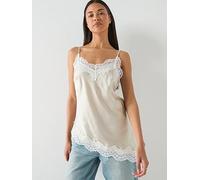 PIECES Jessa Lace Trim Cami, Silver Lining, Size S, Women Ilver Lining