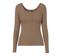 PIECES Kitte Long Sleeve Ribbed Top, Fossil, S