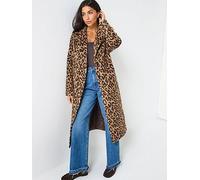 PIECES Leopard Print Long Coat, Multi, Size Xl, Women Print