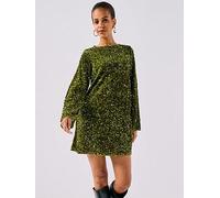 PIECES Long Sleeve Deep Back Bow Mini Dress - Green, Green, Size S, Women Green