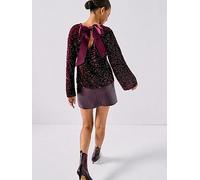 PIECES Long Sleeve Deep Back Bow Top, Red, Size S, Women Red