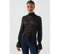 PIECES Long Sleeve Lace Top, Black, Size S, Women Black