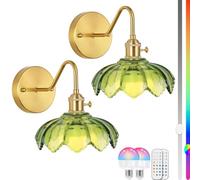 Pieces No Power Wall Light Rechargeable Cordless Crystal Wall Lamp LED with Remote Control RGB Dimmable Wall Lighting d Indoor Wall Sconce Green Glass Decoration Florence Flower Bedside Lamp