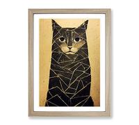 Pieces Of A Cat Abstract Framed Print | A4 Oak Framed Wall Art | Ready to Hang | Abstract Animal Picture | Living Room Bedroom Lounge Office