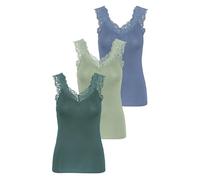 PIECES PCBARBERA Lace Tank TOP Slim fit, 3-Pack, Desert Sage/Balsam Green/China Blue, S (EU)