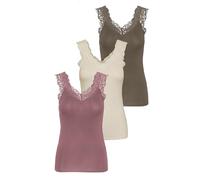 PIECES PCBARBERA Lace Tank TOP Slim fit, 3-Pack, Rose/Birch/Walnut, M (EU)