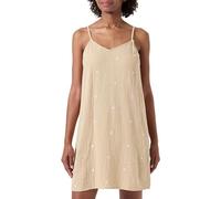 PIECES Women's Pcmaya Strap Short Dress, Safari/Detail: Bright White Embroidery Flowers, S