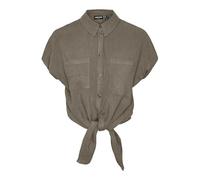 PIECES Women's Pcvinsty SS Linen Tie Shirt Noos T, Fossil, M