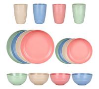 Pieces Plastic Dinnerware 16PCS Plastic Plates and Bowls Set for 4, Unbreakable Food-Grade PP Dinnerware Set - Microwave & Dishwasher Safe, Reusable Tableware for Camping, Picnics & Daily Home Use