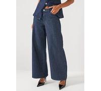 PIECES Rose Wide Striped Co-ord Denim Jeans, Blue, Size 27, Women Blue