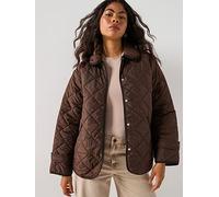 PIECES Short Quilted Jacket, Brown, Size M, Women Brown