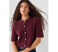 PIECES Short Sleeve Knit Cardigan, Red, Size M, Women Red