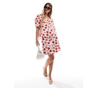 Pieces Womens blouson top co-ord in tomato girl print - White/Red - Size Small