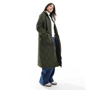 Pieces Womens high neck quilted longline coat in khaki green - Size X-Small