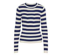 PIECES Women's Pccrista LS O-Neck Knit Noos Bc Jumper, Bellwether Blue/Stripes: Wide Birch Stripes, L