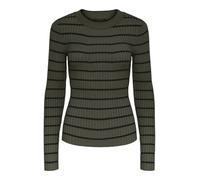 PIECES Women's Pccrista LS O-Neck Knit Noos Bc Jumper, Forest Night/Stripes: Black Narrow, XS