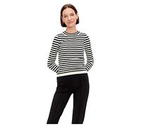 PIECES Women's PCCRISTA LS O-Neck Knit NOOS BC Pullover Sweater, Black/Stripes:with Birch Stripes M, XL