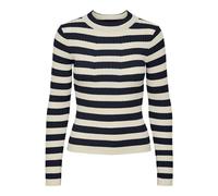 PIECES Women's PCCRISTA LS O-Neck Knit NOOS BC Pullover Sweater, Sky Captain/Stripes: Wide Birch Stripes, S
