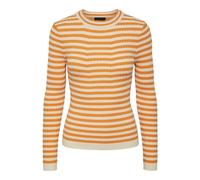 PIECES Women's PCCRISTA LS O-Neck Knit NOOS BC Pullover Sweater, Tangerine/Stripes: Birch, S