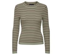 PIECES Women's Pccrista LS O-Neck Knit Noos Bc Sweater, Fossil/Stripes: Tea, XS