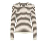 PIECES Women's Pccrista LS O-Neck Knit Noos Bc Sweater, Fossil/Stripes: with Birch Stripes M, S