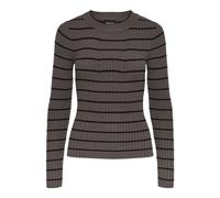 PIECES Women's PCCRISTA LS O-Neck Knit NOOS BC Sweater, Morel/Stripes:Black Narrow, XL