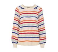 PIECES Women's Pcdosla Ls O-Neck Knit Mm Pullover Sweater, Birch/Stripes: Mandarin Orange Multi, M