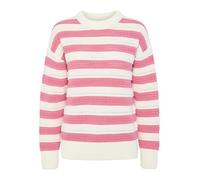 PIECES Women's Pcfanni LS O-Neck Knit MM Pullover, Cloud Dancer/Stripes: Pink Lemonade, L