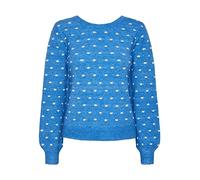 PIECES Women's Pcjessica LS Reversible Knit BC Pullover, French Blue/Detail: Cloud Dancer dots, M