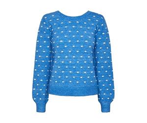 PIECES Women's Pcjessica LS Reversible Knit BC Pullover, French Blue/Detail: Cloud Dancer dots, M