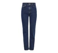 PIECES Women's Pckelly Mw Straight Jeans Db502 Noos, Dark Denim Blue, 25W x 30L