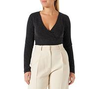 PIECES Women's Pclina Ls Cropped V-Neck Top Long Sleeve Shirt, Black, S