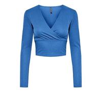 PIECES Women's Pclina Ls Cropped V-Neck Top Long Sleeve Shirt, French Blue, S