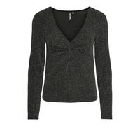 PIECES Women's Pclina LS V-Neck Detail Top Mm Long Sleeve Shirt, Black, S