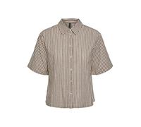 PIECES Women's PCLORNA SS Shirt BC Blouse, Chocolate Fondant/Stripes:Stripes, S