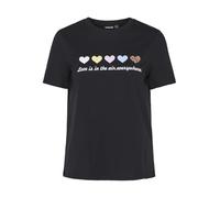 PIECES Women's Pcmaria Ss O-Neck Tee Bc Mm T-Shirt, Black/Print: Multi Hearts, M