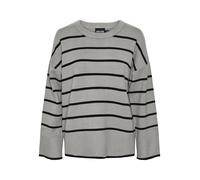 PIECES Women's Pcmathilde LS O-Neck Knit Noos Bc Jumper, Medium Grey Melange/Stripes: Black, L