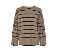 PIECES Women's Pcmathilde Ls O-Neck Knit Noos Bc Jumper, Taupe Grey/Stripes: Black, S