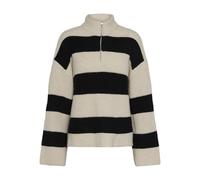 PIECES Women's Pcnalini Ls Half Zip Knit Bc Jumper, Birch/Stripes: Black, XS