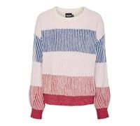 PIECES Women's Pcnolo Ls O-Neck Knit Mm Bc Pullover Sweater, Cloud Dancer/Stripes: Roseate Spoonbill Multi, S