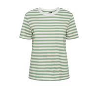 PIECES Women's Pcria Ss Tee Stripes Noos Bc T-Shirt, Quiet Green/Stripes:Bright White, M